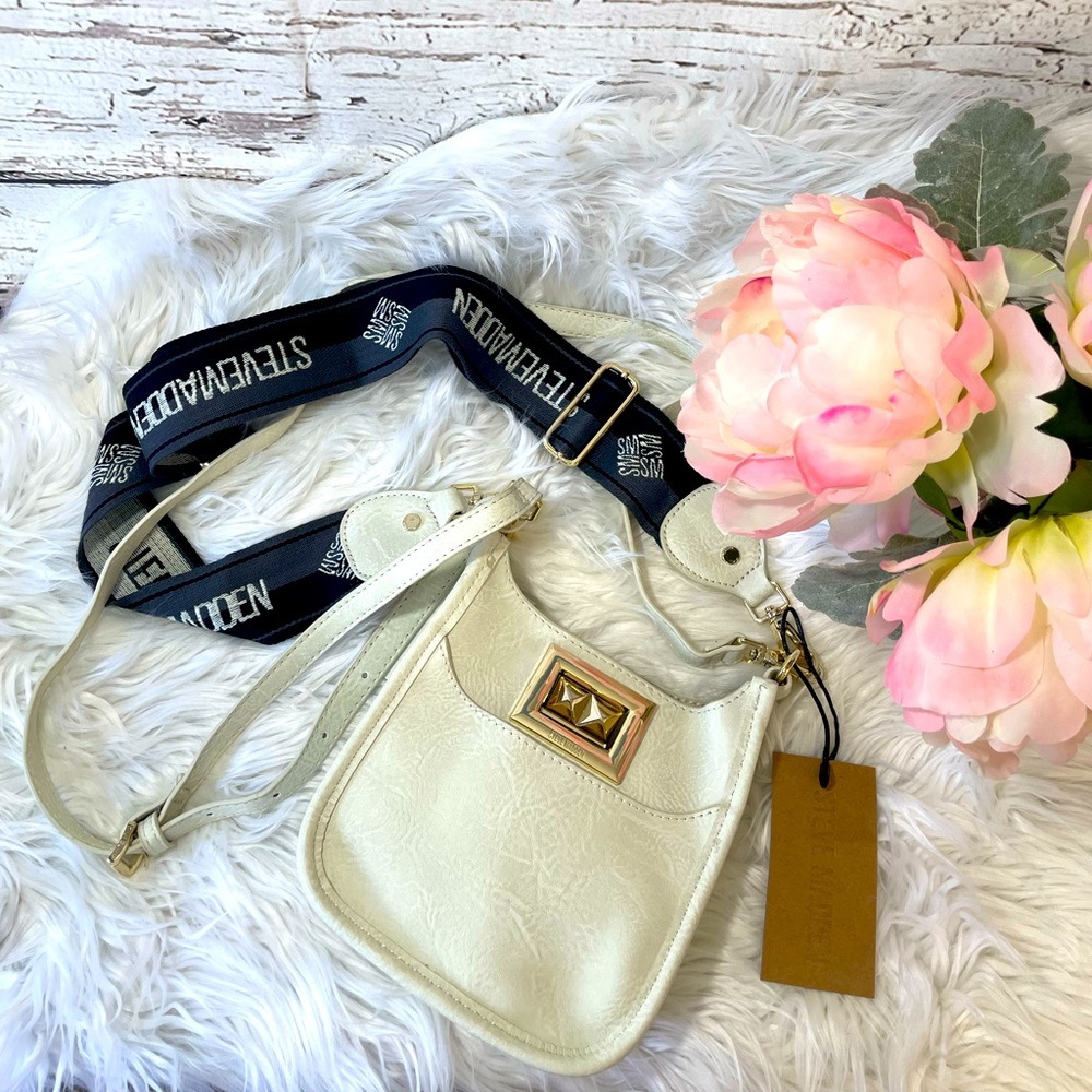 Steve Madden NWT Belisse bag white with thick logo strap